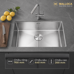 Chậu rửa chén 1 hố Inox 304 kích thước 70 cm – lắp âm hoặc lắp nổi