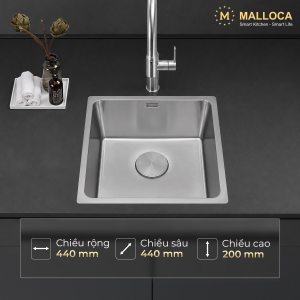 Chậu rửa chén 1 hố Inox 304 kích thước 44 cm - lắp âm hoặc lắp nổi