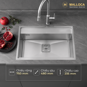 Chậu rửa chén 1 hố Inox 304 kích thước 75 cm