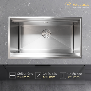 Chậu rửa chén 1 hố Inox 304 kích thước 78 cm – lắp âm hoặc lắp nổi