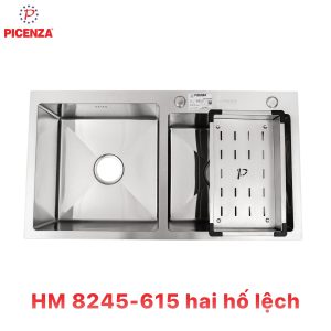 Chậu rửa bát 2 hố lệch HM 8245 - 615 inox 304 - Picenza