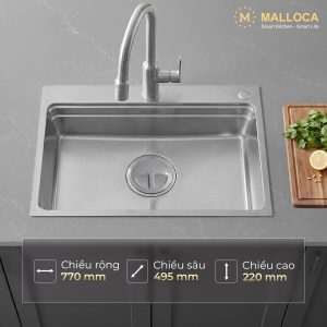 Chậu rửa chén 1 hố hạn chế trầy xước kích thước 77 cm
