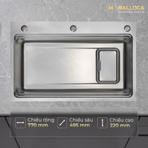 Chậu rửa chén 1 hố Inox 304 hạn chế trầy xước kích thước 77 cm