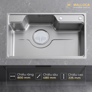 Chậu rửa chén 1 hố hạn chế trầy xước kích thước 80 cm - lắp âm hoặc lắp nổi