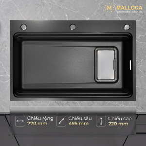 Chậu rửa chén 1 hố Inox 304 hạn chế trầy xước kích thước 77 cm