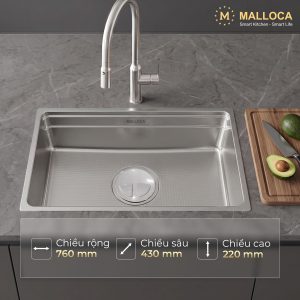 Chậu rửa chén 1 hố hạn chế trầy xước kích thước 76 cm - lắp âm hoặc lắp nổi