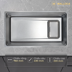 Chậu rửa chén 1 hố Inox 304 hạn chế trầy xước kích thước 76 cm