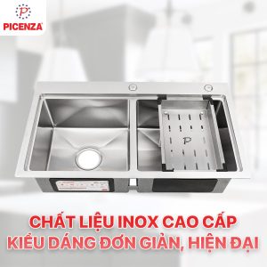 Chậu rửa bát hạ bậc 2 hố cân HMHB 8848 - 616 inox 304 Picenza