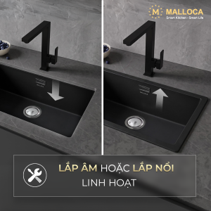 Chậu rửa chén đá Granite 1 hố kích thước 75.6 cm - lắp âm hoặc lắp nổi