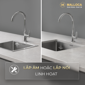Chậu rửa chén 1 hố Inox 304 kích thước 44 cm - lắp âm hoặc lắp nổi