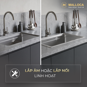 Chậu rửa chén 1 hố hạn chế trầy xước kích thước 76 cm - lắp âm hoặc lắp nổi