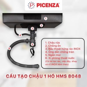 Bồn rửa chén 1 ngăn lớn 80cm HMS 8048 inox SUS 304 Picenza