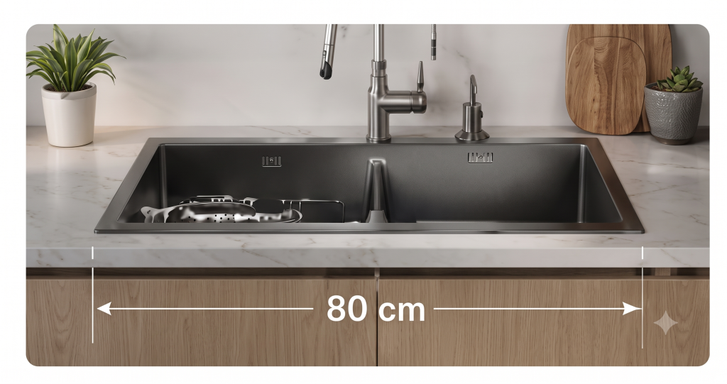 Kích thước lọt lòng khoang tủ bếp 80cm