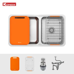 Chậu rửa bát lắp âm 2 hố lệch R50 Tari 8246DU