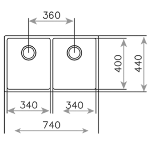 Chậu rửa lắp âm - 2 hộc rửa - Be Linea RS15 2B 740