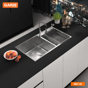 Bồn rửa chén inox 2 hố lệch thoát tròn GST2182