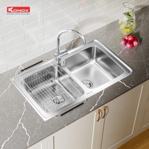 Chậu rửa bát European sink Premium KS8650 2BSiphon, giá úp bát inox