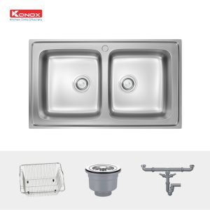 Chậu rửa bát European sink Premium KS8650 2BSiphon, giá úp bát inox