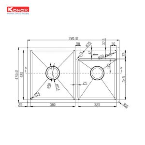 Chậu rửa bát Overmount Sink KN7847DOSiphon, giá úp bát inox