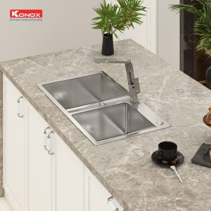 Chậu rửa bát Overmount Sink KN8245DOSiphon, giá úp bát inox