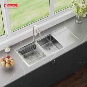 Chậu rửa bát Topmount Sink Unico 11652Siphon, giá úp bát inox