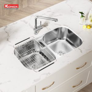 Chậu rửa bát Undermount Sink KN8246DUASiphon, giá úp bát inox