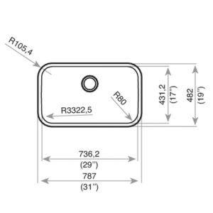 Chậu rửa lắp âm - 1 hộc rửa - BE 74.43-20 3½ C/REB
