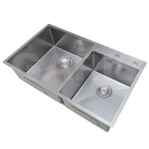 Bồn rửa chén inox 2 hố lệch thoát tròn GST2182