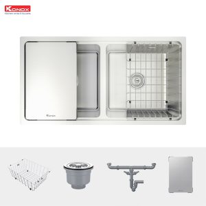 Chậu rửa bát chống xước Workstation Sink – Undermount Sink KN8646DU DekorSiphon, giá úp bát inox, thớt inox