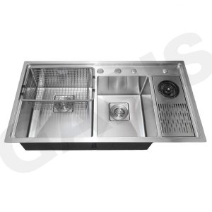 Chậu rửa bát 2 hố lệch có máy rửa cốc, chén MS22.96