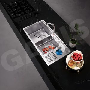 Chậu rửa bát 2 hố lệch có máy rửa cốc, chén MS22.96