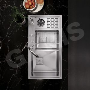 Chậu rửa bát 2 hố lệch có máy rửa cốc, chén MS22.96