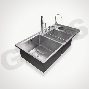 Chậu rửa bát 2 hố lệch có máy rửa cốc, chén MS22.96