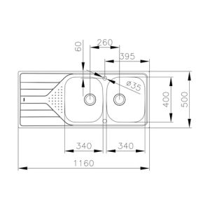 Chậu rửa lắp nổi - 2 hộc rửa + 1 bàn chậu - Universe 80 T-XP 2B 1D