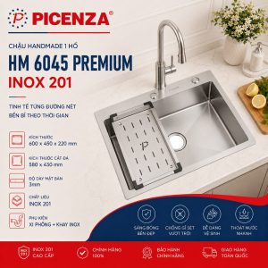 Chậu rửa bát, bồn rửa chén 1 hố dòng HM 6045 Premium Picenza