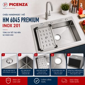 Chậu rửa bát, bồn rửa chén 1 hố dòng HM 6045 Premium Picenza