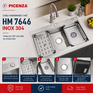 Chậu rửa bát Handmade 1 hố HM 7646 Picenza