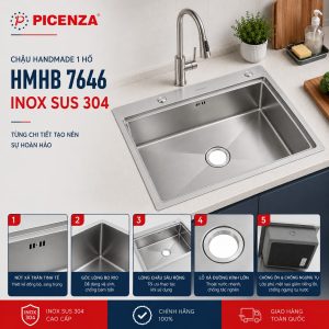 Chậu Handmade 1 hố HMHB 7646 SUS 304
