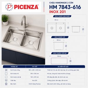 Chậu Handmade 2 hố cân HM 7843-616