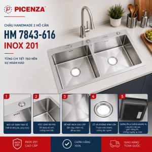Chậu Handmade 2 hố cân HM 7843-616