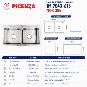 Chậu Handmade 2 hố cân HM 8245 - 616 inox 304