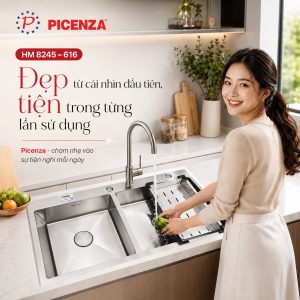 Chậu Handmade 2 hố cân HM 8245 - 616 inox 304