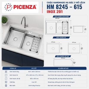 Chậu Handmade 2 hố lệch HM 8245 - 615