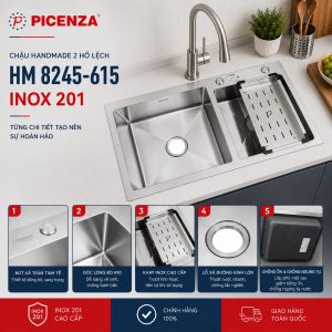 Chậu Handmade 2 hố lệch HM 8245 - 615