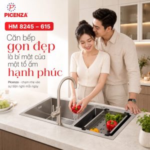 Chậu rửa bát 2 hố lệch HM 8245 - 615 inox 304 - Picenza