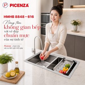 Chậu rửa bát hạ bậc 2 hố cân HMHB 8848 - 616 inox 304 Picenza