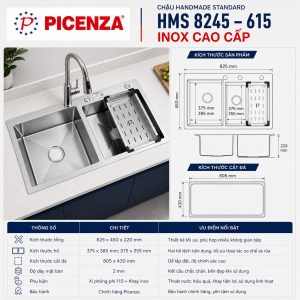 Bồn rửa chén Standard inox cao cấp HMS 8245 – 615 Picenza