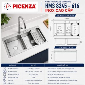 Chậu rửa bát inox cao cấp HMS 8245 - 616 Picenza