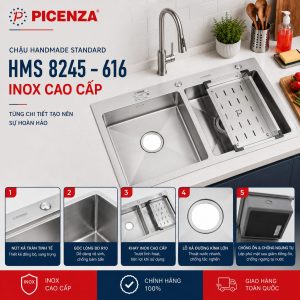 Chậu rửa bát inox cao cấp HMS 8245 - 616 Picenza
