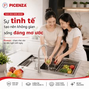 Bồn rửa chén 1 ngăn lớn 80cm HMS 8048 inox SUS 304 Picenza